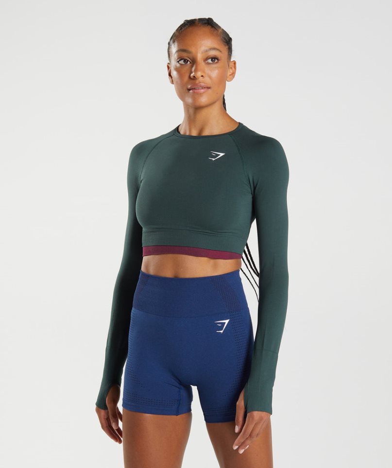 Przycięte Topy Gymshark Vital Seamless 2.0 Damskie Ciemny Zielone | PL 638BFP